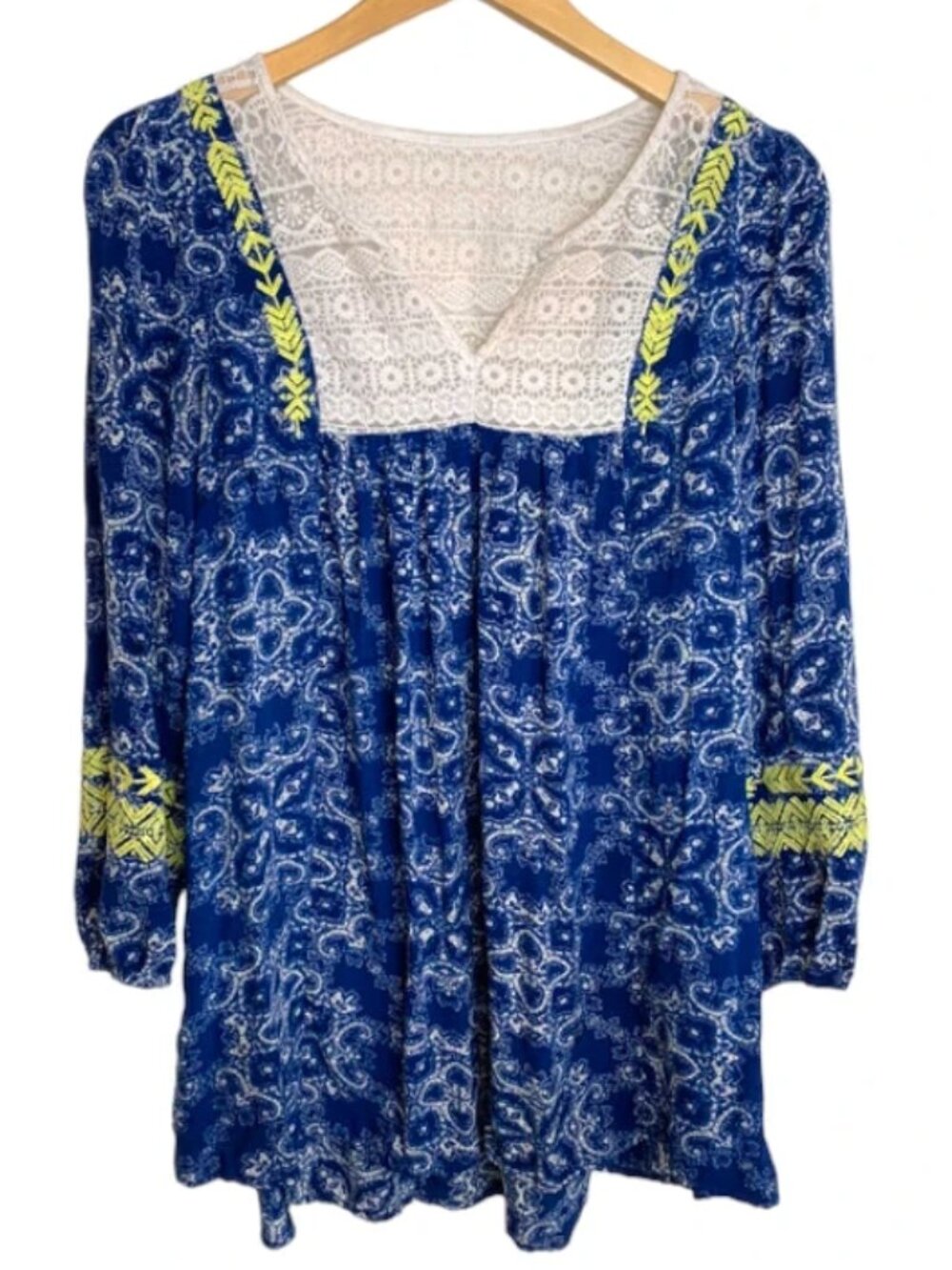 Blue Boho Lace Tunic Top